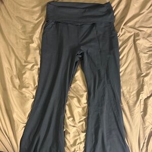 Aerie Foldover Flare Hi-Rise Black Wide-Leg Yoga Pants